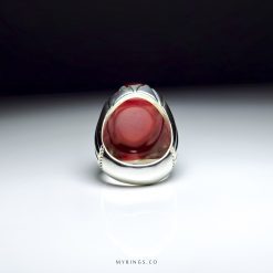 حجر العقيق اليمني الأحمر مع خاتم فضة مصنوع يدوياً MR0001