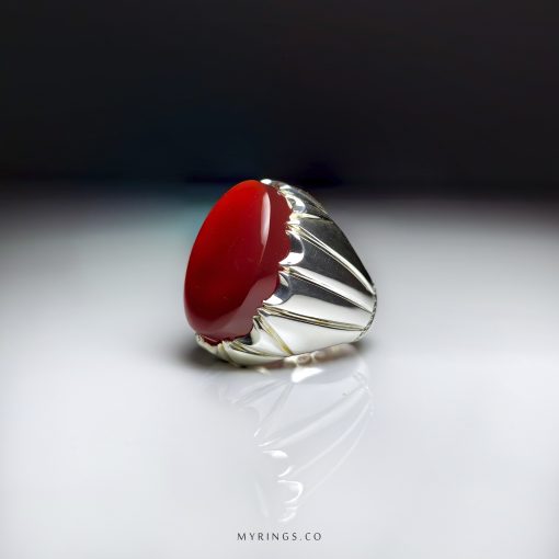 حجر العقيق اليمني الأحمر مع خاتم فضة مصنوع يدوياً MR0001