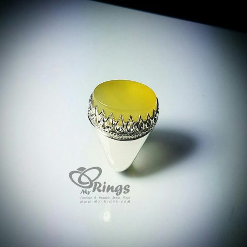 Yellow Agate with Sharaf Al Shams Hirz With Silver Ring MR0006