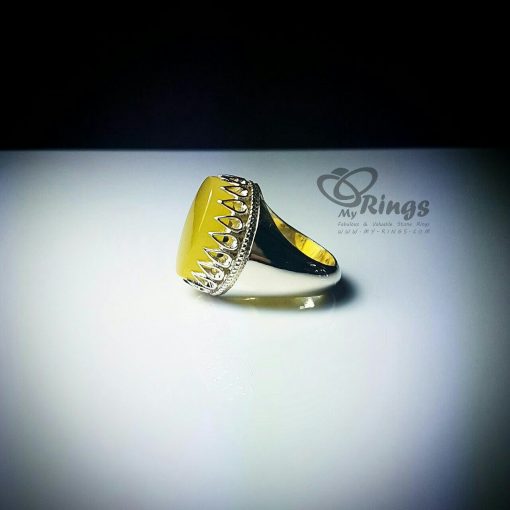 Yellow Agate with Sharaf Al Shams Hirz With Silver Ring MR0006