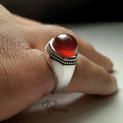 Red yemeni agate with handmade silver ring