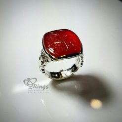 خاتم فضة مصنوع يدوياً من الأحجار الطبيعية العقيق الأحمر MR0014