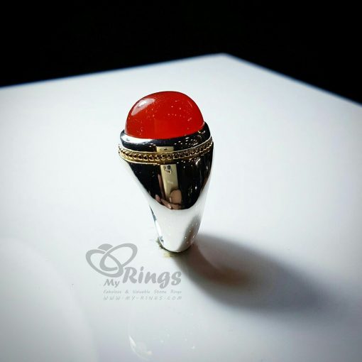خاتم فضي مصنوع يدوياً يحتوي على حجر العقيق الأحمر MR0016