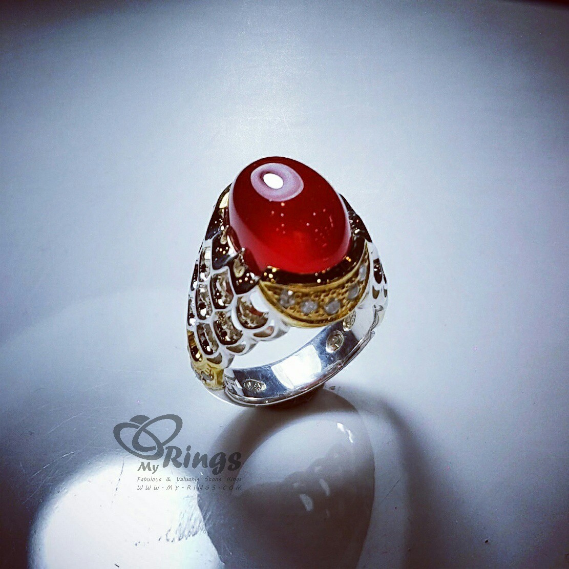 Red Yemeni Agate with Handmade Silver Ring MR0018
