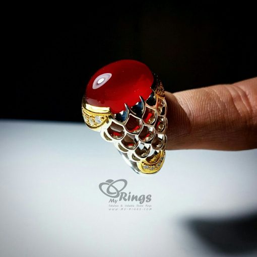خاتم فضي مصنوع يدوياً يحتوي على حجر العقيق الأحمر MR0018