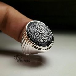 Exquisite Handmade Silver Ring With Original Black Yemeni Aqeeq MR0024
