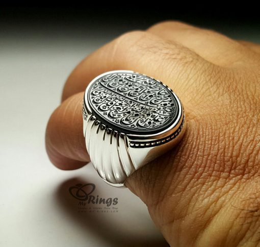 خاتم فضة مصنوع يدوياً رائع مع حجر العقيق اليمني الأسود الأصلي MR0024