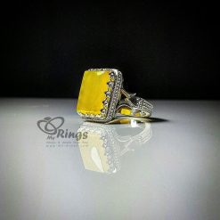 Yellow Agate with Sharaf Al Shams Hirz With Silver Ring MR0025