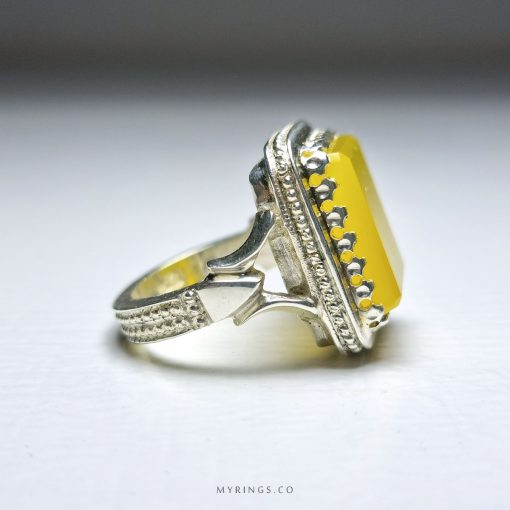 Yellow Agate with Sharaf Al Shams Hirz With Silver Ring