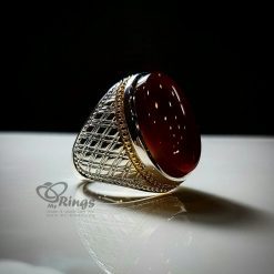 Dark Red Yemeni Aqiq with Handmade Silver Ring MR0026
