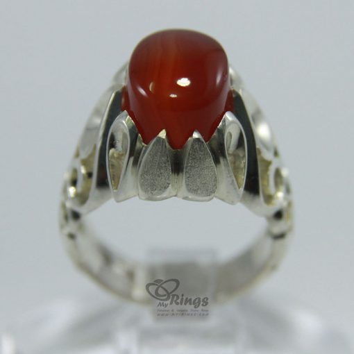 حجر العقيق اليمني الأحمر مع خاتم فضة مصنوع يدوياً MR0043