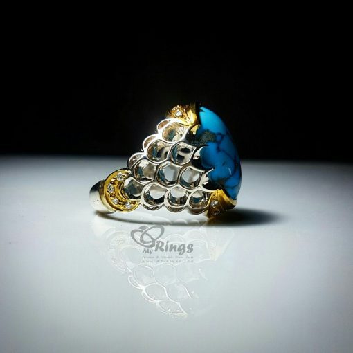 فيروز نيشابور الأصلي مع خاتم فضة مصنوع يدوياً MR0048