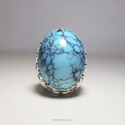 Very Exquisite Neyshabur Turquoise With First Class Handmade Silver Ring