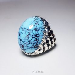حجر نيشابور الفيروز الفاخر جداً مع خاتم فضة مصنوع يدوياً من الدرجة الأولى