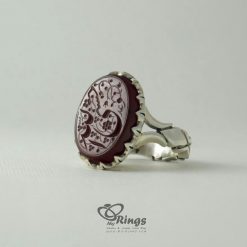 خاتم فضة مصنوع يدوياً مع حجر يماني أصلي أحمر غامق