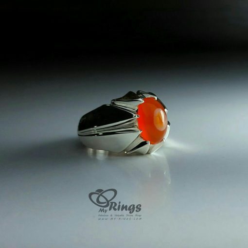 خاتم فضة مصنوع يدوياً مع حجر عقيق يماني برتقالي