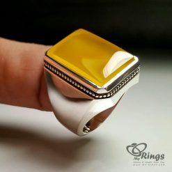 Sharaf Al Shams Hirz On Natural Yellow Agate with Handmade Silver Ring MR0068
