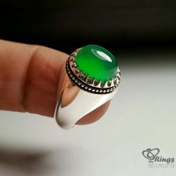 خاتم فضة مصنوع يدوياً مع حجر عقيق أخضر طبيعي MR0069