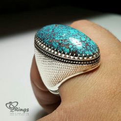 خاتم فضة مصنوع يدوياً مع حجر فيروز نيشابور الأصلي MR0071