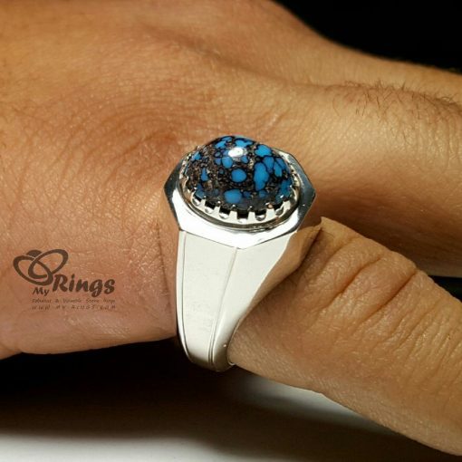 فيروز نيشابور الأصلي مع خاتم فضة مصنوع يدوياً MR0072