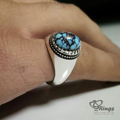 خاتم فضة مصنوع يدوياً مع حجر فيروز نيشابور الأصلي MR0075