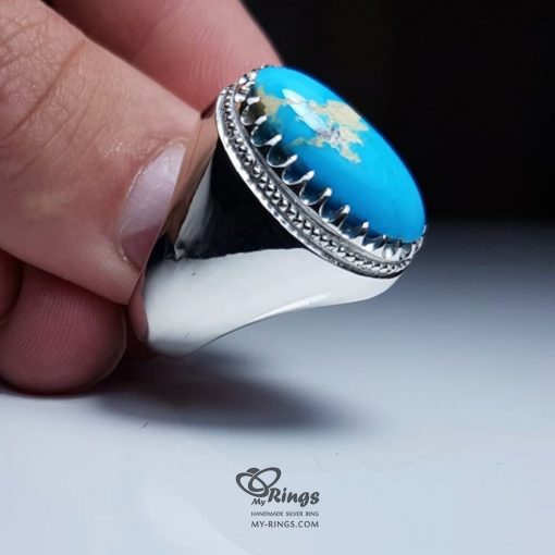 Exquisite Nayshaboor Feroza With Handmade Silver Ring MR0082