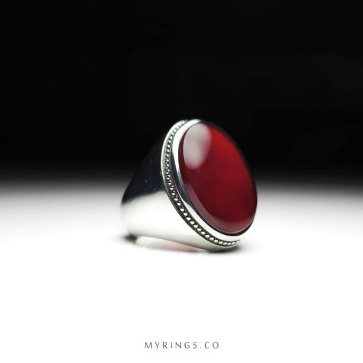 MR0087 Red Yemeni Akeek With Handmade Silver Ring