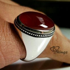 Red Yemeni Akeek With Handmade Silver Ring MR0087