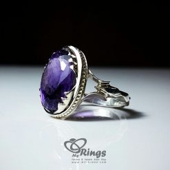Natural Amethyst Stone With Silver Ring
