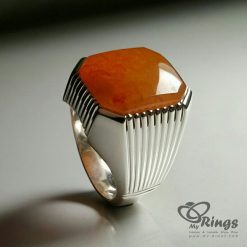 Orange Yemeni Agate With Handmade Silver Ring