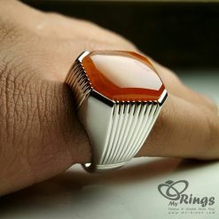 Orange Yemeni Agate With Handmade Silver Ring MR0118