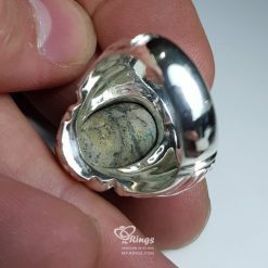 حلقة فضية مصنوعة يدوياً بحجر فيروز و مصنوعة من الفضة عيار 925
