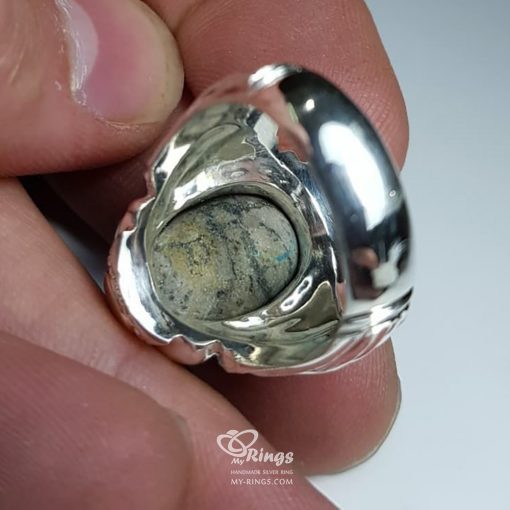 حلقة فضية مصنوعة يدوياً بحجر فيروز و مصنوعة من الفضة عيار 925