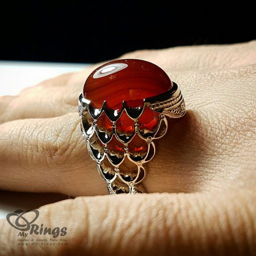 Handmade Silver 925 Ring With Red Natural Akik