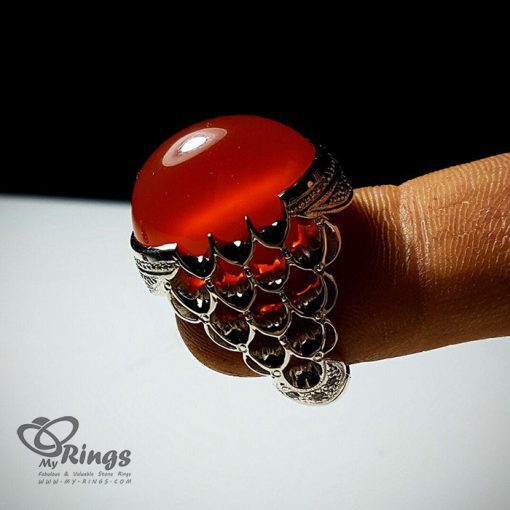 Handmade Silver 925 Ring With Red Natural Akik