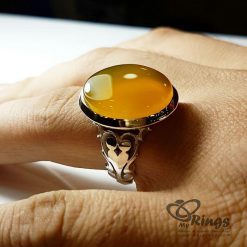 Orange Yemeni Agate With Sharaf Shams Hirz And Silver Ring