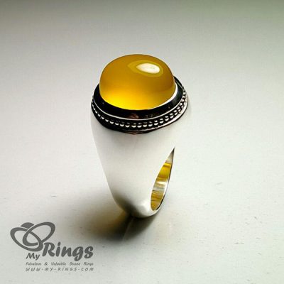 Natural Yellow Agate With Sharaf Al Shams Hirz On Handmade Silver 925 Ring
