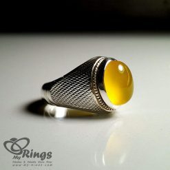 Sharaf Al Shams Hirz On Natural Yellow Agate With Silver 925 Ring