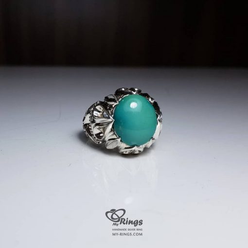 Blue Green Nishapur Firoz And Handmade Silver 925 Ring