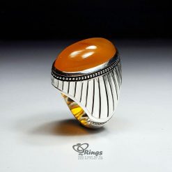 Orange Yemeni Agate And Silver 925 Ring