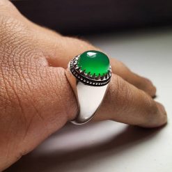 Natural Green Agate And Silver 925 Ring