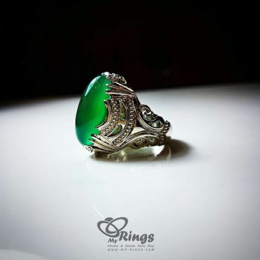 Handmade Silver Ring With Natural Green Agate