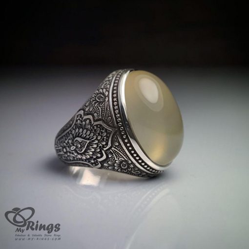 Handmade Silver Ring And White Yemeni Agate