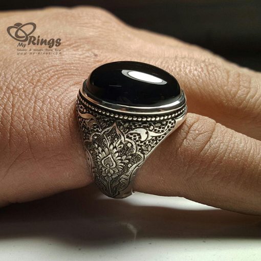 Black Yemeni Agate And Handmade Silver Ring