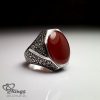 Handmade Engraved Silver 925 Ring With Red Yemeni Agate