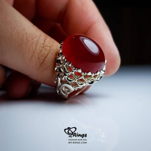 Very Antique Natural Red Aqeeq With First Class Handmade Silver 925 Ring