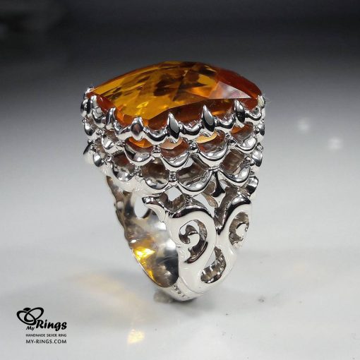 Very Unique Yellow Citrine With First Class Handmade Silver Ring