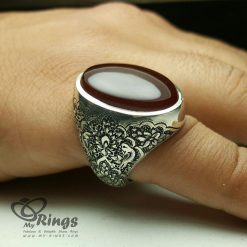 First Class Hand Engraved Handmade Silver 925 Ring With Karazi Red Yemeni Agate