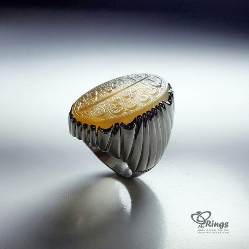 Hand Engraved White Yemeni Agate With High Class Handmade Silver 925 Ring