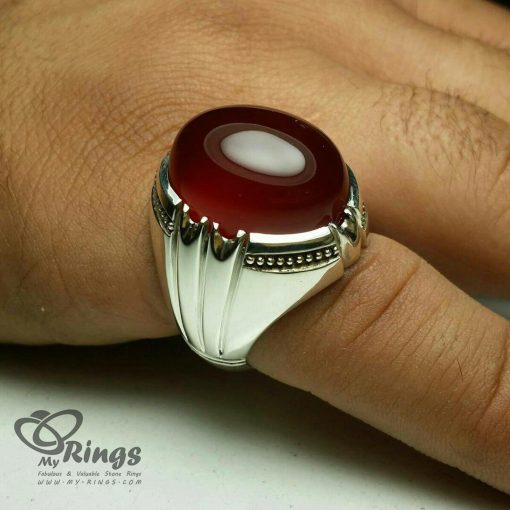 Red Yemeni Aqiq On Handmade Silver 925 Ring